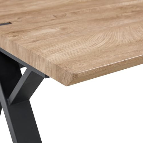 10FT Office Desk｜126in Office Computer Desk｜1.5in Thick Wooden Tabletop with Chamfered Corner｜Black A-shaped Metal Frame｜Sturdy and Stable｜Easy Assembly｜Easy To Clean｜for Home Office, Conference Room KitDans