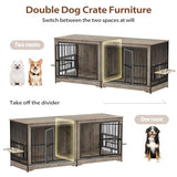 Rovibek 78 Double Dog Crate Furniture for 2 Large Dogs Indoor, Wooden Furniture Dog Crates with Dog Bowl, Dog Kennel Furniture TV Stand Large Breed Grey Rovibek