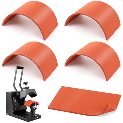 5 Pcs Hat Heat Press Mat, Silicone 8 x 4 Inch Foam Press Pad Heat Resistant for Hat HTV Heat Transfer Ironing (Orange) HolyMaji