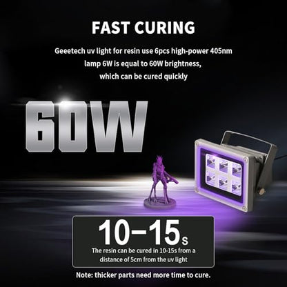 Geeetech UV Light for Resin for SLA/DLP/LCD 3D Printing, 405nm UV lamp with 60w Output Affect, 10-15s Fast Curing Photosensitive Resin Miniatures - WoodArtSupply