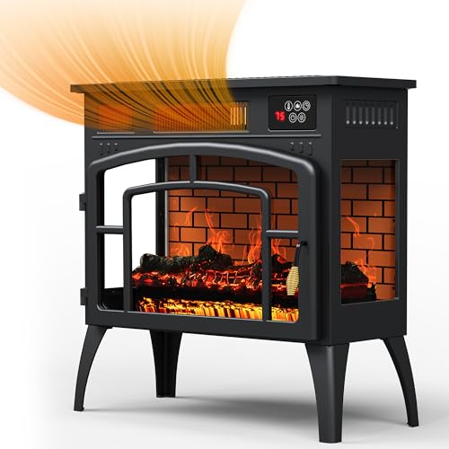 Royalcraft Electric Fireplace Heater, Freestanding Electric Fireplace Stove 5118 BTU with Remote Control, Realistic Flame Effect and Infrared Heating, Overheating Safe Design for Living Room, Bedroom RoyalCraft