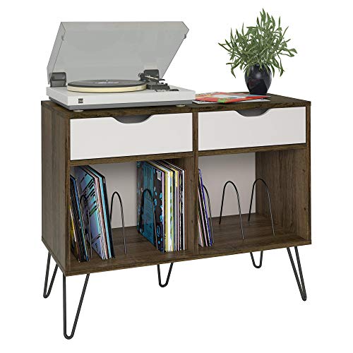 Novogratz Concord Turntable Stand with Drawers, Brown Oak Novogratz