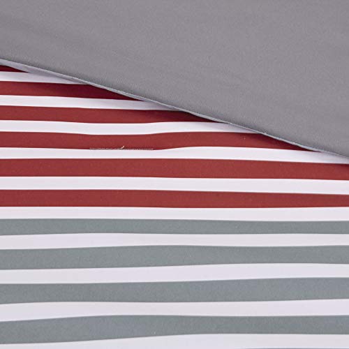 Comfort Spaces Comforter Sets with Sheets - Bed in a Bag 9 Pieces Teen Bedding Sets , Red and Grey Stripes Bedding Full, College Full Bed Set with 2 Side Pockets Bedroom Organizer Comfort Spaces