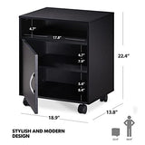 FITUEYES Mobile Printer Stand with Adjustable Storage Shelves, Wood Printer Cabinet with Door, Black Work Cart on Wheels for Home Office, 18.9" W x 13.8" D x 22.4" H FITUEYES