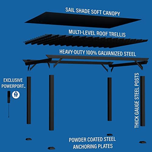 Backyard Discovery Stratford 16' x 12' Traditional Galvanized Steel Pergola Kit with Shade Sail Canopy, Powder-Coated Finish, All-Season Durability, High-Wind Rating for Outdoor Patio, Deck, Garden Backyard Discovery