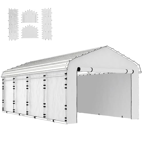 Outsunny Carport Replacement Sidewall Panels Set of 4 for 10' x 15' Carports, UPF50+ Waterproof PE Tarp Replacement Side Wall Cover with Zipper Door, Top Cover and Frame Not Included, White Outsunny