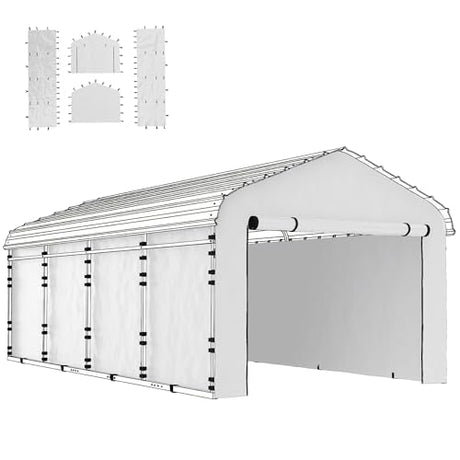 Outsunny Carport Replacement Sidewall Panels Set of 4 for 10' x 15' Carports, UPF50+ Waterproof PE Tarp Replacement Side Wall Cover with Zipper Door, Top Cover and Frame Not Included, White Outsunny