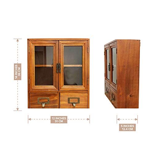 Primo Supply Rustic Floating Wall Cabinet with Glass Doors and Drawers for Stylish Storage - WoodArtSupply