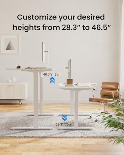 FEZIBO L Shaped Electric Corner Standing Desk, 55×32 inch Home Office & Computer Height Adjustable Table with 4 Memory Height Settings, Ergonomic Sit and Stand Desk with Splice Board, White Top FEZIBO
