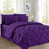 Elegant Comfort 8-Piece Pinch Pleated Comforter Set - All Season Complete Bed in a Bag, Includes 4pc Smart Sheet Set, Bed Skirt, Comforter, Matching Pillowcases and Shams, King/Cal King, Purple Elegant Comfort