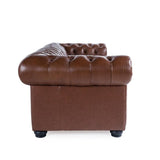 BOWERY HILL 95" W Traditional Leather Tufted Back Chesterfield Sofa with Removable Seat Cushions, Leg Assembly Required, for Living Room, in Chestnut Finish BOWERY HILL