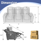 VanAcc Home Theater Seating, Power Movie Loveseat Recliner with USB & Wireless Charging, 3 Seats Leather Sofa Couch for Living Room Gaming, Electric Headrest, Tray Table, Ambient Lighting