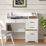 Catrimown Computer Desk with Storage Drawers and Hutch, 44 Inch Home Office Desks with 4 Drawers & Monitor Stand for Small Space, Small White Desk Writing Table Study Desks for Bedroom, White Catrimown