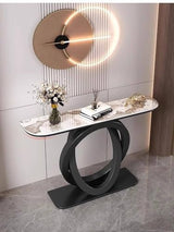 Modern Geometric Console Table with Easy-to-Clean Sintered Stone Top, Narrow Entryway Sofa Table for Hallway, Living Room, Foyer, Entrance(Brown+White,39.3"/100cm) wihgony