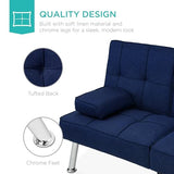 Best Choice Products Linen Modern Folding Futon, Reclining Sofa Bed for Apartment, Dorm w/Removable Armrests, 2 Cupholders - Dark Blue Best Choice Products