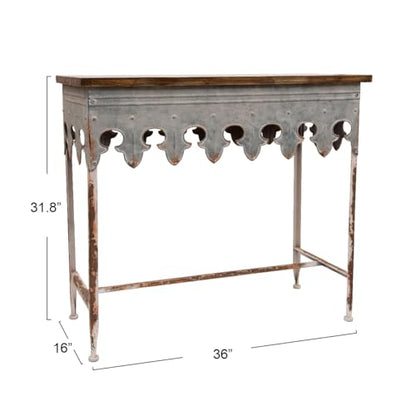 Creative Co-Op Metal Scalloped Edge Table with Zinc Finish and Wood Top