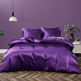 P Pothuiny 5 Pieces Satin Duvet Cover Full/Queen Size Set, Luxury Silky Like Purple Duvet Cover Bedding Set with Zipper Closure, 1 Duvet Cover + 4 Pillow Cases (No Comforter) P Pothuiny
