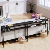 Timberer Narrow Console Table, 39.4” Sofa Table with Adjustable Shelf, 2-Tier Long Skinny Table for Hallway, Entryway, Living Room, Foyer, Black Timberer