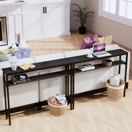 Timberer Narrow Console Table, 39.4” Sofa Table with Adjustable Shelf, 2-Tier Long Skinny Table for Hallway, Entryway, Living Room, Foyer, Black Timberer