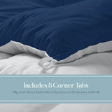 ROYALE LINENS Reversible Comforter - Twin Size Duvet Insert - All Season Soft Quilted Comforters with 8 Corner Tabs - Down Alternative Bedding Comforter - Duvet Insert (Navy/Silver, Twin 64"x84") ROYALE LINENS