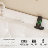 Queen Size Halitaa Floating Bed Frame with LED Lights & Upholstered Button Tufted Headboard - No Box Spring Needed, White Halitaa