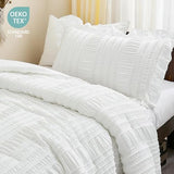 WONGS BEDDING White Comforter Set Twin, 3 Pieces Ruffle Shabby Chic Comforter for Dorm Room Essentials for Twin Bed, Soft Seersucker Bedding Set with 1 Ruffle Comforter, 2 Tufted Pillowcases 86"×68" WONGS BEDDING