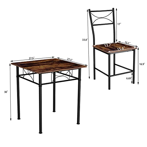 JOIN IRON 3-Piece Kitchen Dining Room Table Set for Small Spaces，Iron Wood Square Table with 2 Chairs for Kitchen Dining Room Furniture JOIN IRON