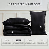 MR&HM Full Size Comforter Set Black, Reversible Satin Microfiber Comforter Set for All Seasons, 3 Pieces Non-Slip Silky Soft Bedding Sets with 1 Comforter (82"x86") and 2 Pillowcases (20"x26") MR&HM