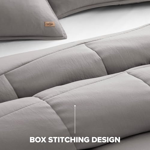 UGG Leonora Comforter Set with 1 Pillow Sham Lightweight Down Alternative Blanket Reversible All Season Washable and Hypoallergenic Bedding Set for College Dorm, Twin/Twin XL, Light Grey UGG