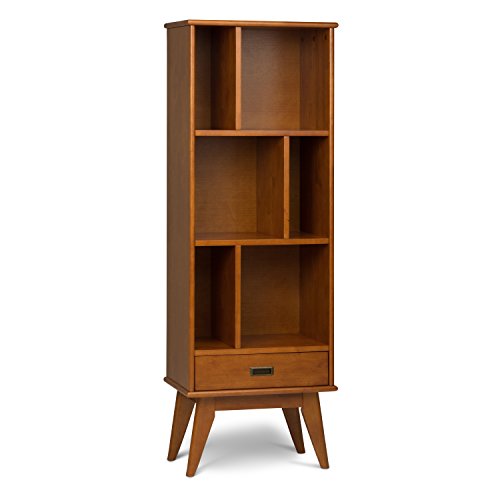 SIMPLIHOME Draper SOLID HARDWOOD 22 Inch Mid Century Modern Bookcase and Storage Unit in Teak Brown, For the Living Room, Study Room and Office SIMPLIHOME