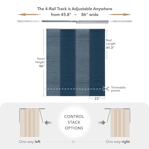 GoDear Design Adjustable Sliding Vertical Blinds for Sliding Glass Doors, Hanging Room Dividers, Extendable Track from 45.8" to 86" W, Trimmable Panel Curtains Up to 96", Semi-Sheer, Blue, Meteor GoDear Design