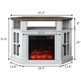 YESHOMY Corner Fireplace TV Stand for Television up to 55" with Storage Cabinets, Entertainment Center, Media Console for Living Room, Bedroom, White＆Rustic YESHOMY