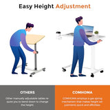 COMHOMA Adjustable Overbed Bedside Table with Lockable Wheels, Pneumatic Mobile Standing Laptop Desk, Small Standing Desk Portable Rolling Overbed Table Hospital Home Use(32" W x 18" D, White) COMHOMA
