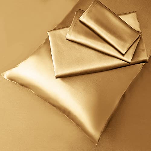 Manyshofu Satin Twin Sheets Set 3 Piece - Soft Silky Satin Sheets Set, Camel Gold Satin Bed Sheet Cooling & Luxury Bedding Sheet Set(1 Fitted Sheet, 1 Flat Sheet, 1 Pillow case) Manyshofu