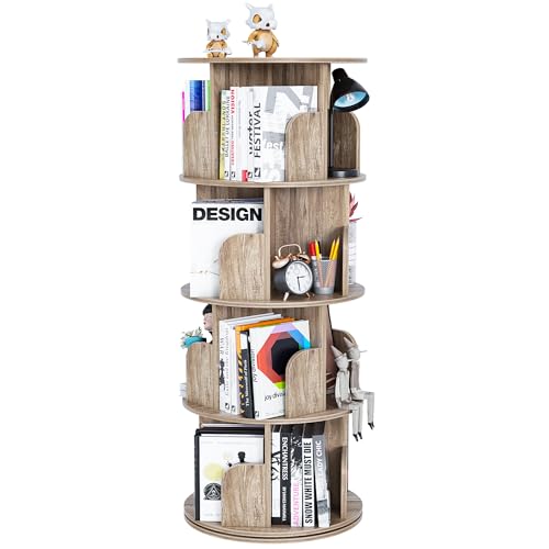 GOOFCXO 4-Tier 360° Rotating Bookshelf - Oak Floor-Standing Storage Rack for Home & Office - WoodArtSupply