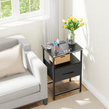 LAKEMID Nightstands Set of 2 with Fast Charging Station and Drawer, End Table Bedside Table with 20 Colors LED Light Strip and 2 Layers Shelf for Bedroom Living Room Sofa Couch (Black) LAKEMID