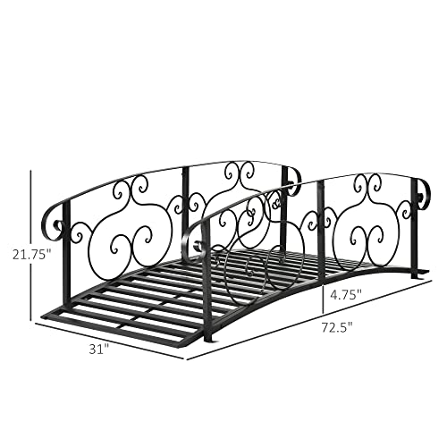 Outsunny 6' Metal Arch Backyard Garden Bridge, Safety Siderails, Arc Footbridge for Backyard Creek, Stream, Pond, Black Outsunny
