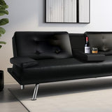 yoyomax Futon Couch, Modern Faux Leather Futon Sofa Bed with 2 Cup Holders and Pillows, Convertible Folding Futon Couch for Compact Living Space, Dorm, RV, Offices, Black yoyomax