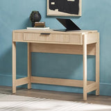 Walker Edison Transitional Style Furniture, Reeded Detail, Lift-Top Desk with Drawer and Storage Cubby, Sitting to Standing Desk, Soft Self-Close Desktop, 38”W x 16.75”D x 30”H, Coastal Oak Walker Edison