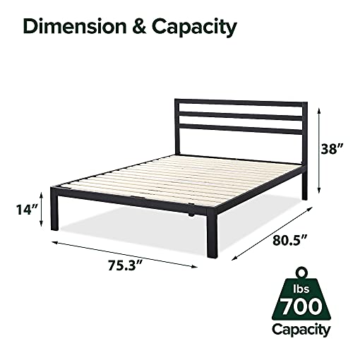 Zinus Mia King Metal Platform Bed Frame with Headboard and Wood Slat Support - No Box Spring Required, Easy Assembly in Black - WoodArtSupply