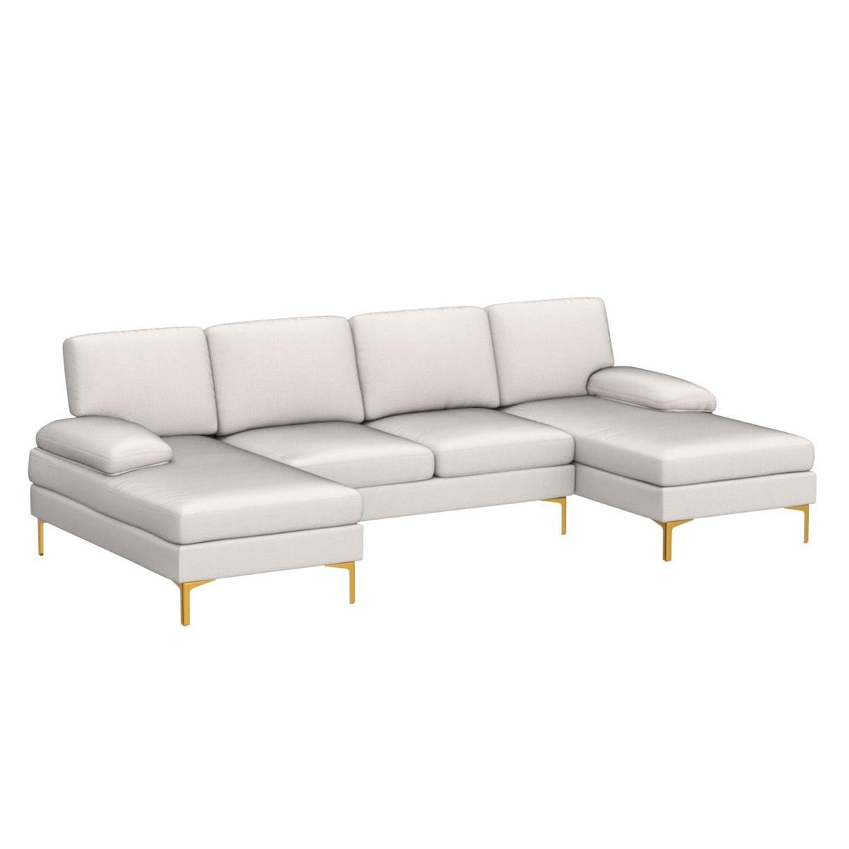 Karl home Convertible Sectional Sofa 110" U-Shape Sofa Couch 4-Seat Couch with Chaise ChenilleFabric Upholstered for Living Room, Apartment, Office, Creamy White Karl home