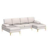 Karl home Convertible Sectional Sofa 110" U-Shape Sofa Couch 4-Seat Couch with Chaise ChenilleFabric Upholstered for Living Room, Apartment, Office, Creamy White Karl home