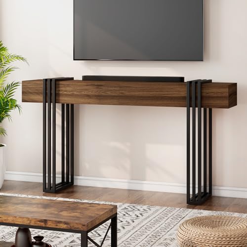 knoworld 63 Inch Console Table for Entryway, Industrial Sofa Tables Couch Table Behind Sofa for Living Room Hallway Foyer, Walnut knoworld