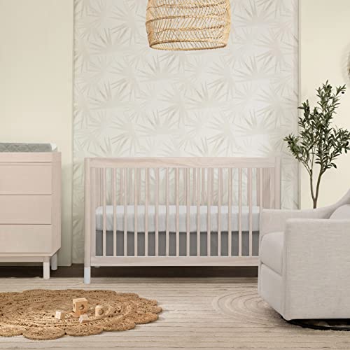 Babyletto Gelato 4-in-1 Convertible Crib with Toddler Bed Conversion in Washed Natural and White, Greenguard Gold Certified - WoodArtSupply