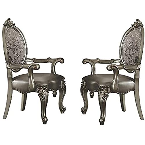 Acme Furniture Set of 2 Arm Chairs with Nailhead Trim, Silver/Antique Platinum - WoodArtSupply