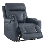 Watson & Whitely Genuine Leather Power Recliner Chair, Wall Hugger Electric Reclining Chair with Cup Holders & Charging Ports for Living Room, Navy Blue