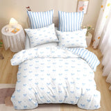 Sedefen Bow Duvet Cover Twin Size Blue Striped on White Bedding Set 2 Pieces Cute Heart Printed Stripe Reversible Princess Style Soft Breathable Microfiber Duvet Cover Set with Zipper Closure Sedefen
