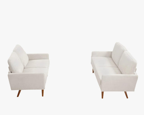 Kent 2 Piece Velvet Sofa and Loveseat Set, European Style with Modern & Vintage Flair, Upholstered 5 Seater Couch, Chic Living Room Furniture Seating for Home, Apartment or Office, Ivory Container Furniture Direct