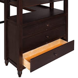 Twin Size Loft Bed with Desk and Drawers, Solid Wood Loft Bed with Storage Shelves for Kids Teens Adults - Espresso Bellemave