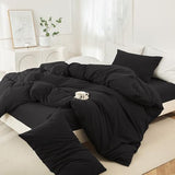 JIYUAN 100% Washed Cotton Duvet Cover Set 3 Pieces King, 1 Duvet Cover 104x90 Inches(Comforter Not Included) and 2 Pillowcases,Linen Feel Bedding Set Comfy and Breathable,Black JIYUAN